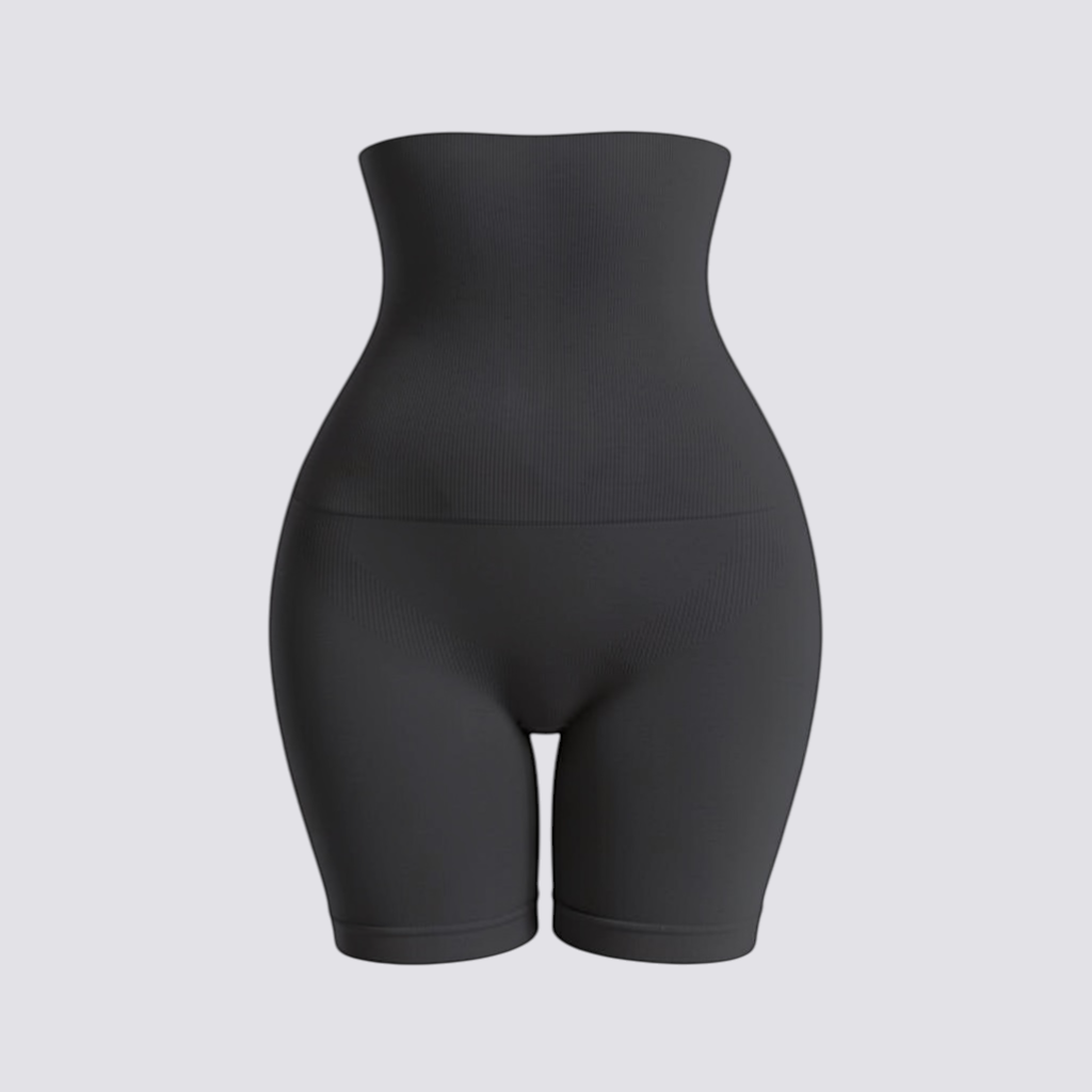 Celviroa beige seamless high-waist control shorts with medium compression for tummy and waist sculpting. Nylon/spandex blend.