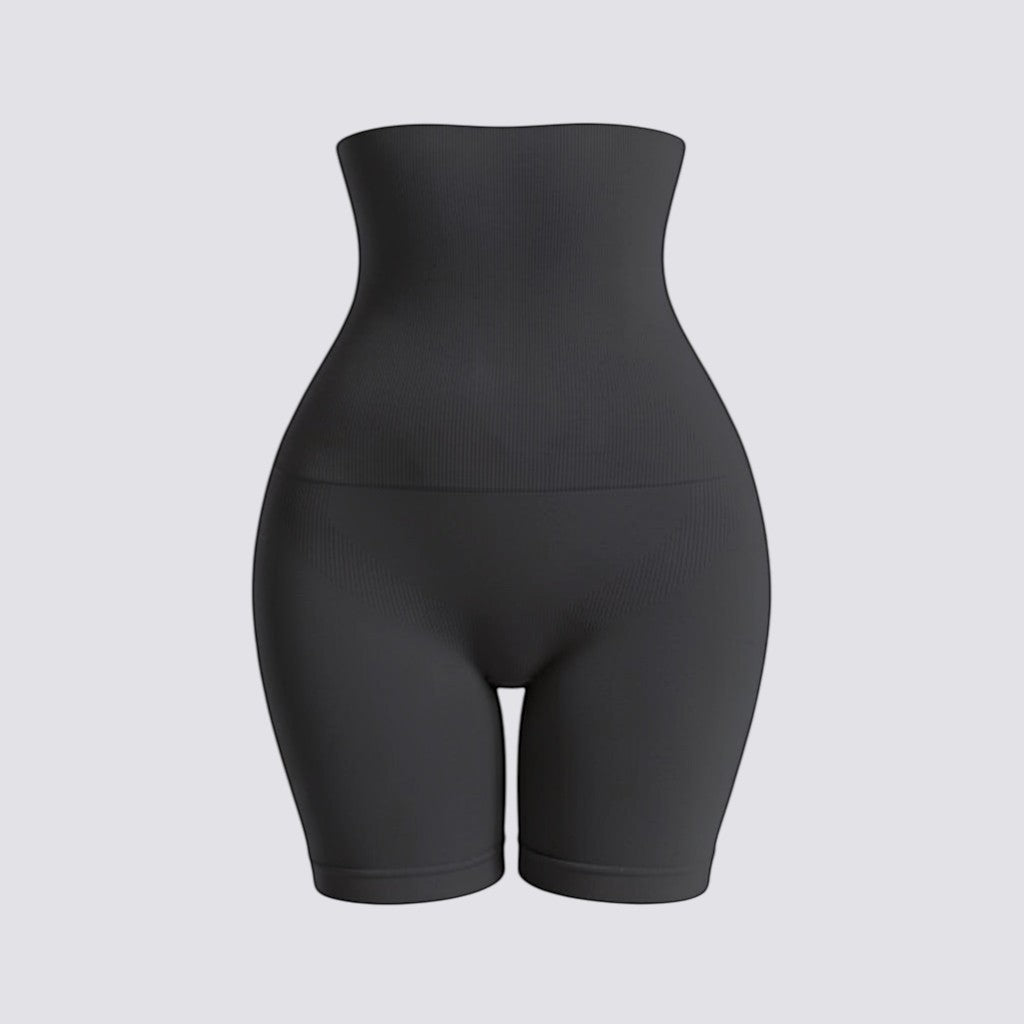 Celviroa black high-waist seamless control shorts made from a nylon and spandex blend for tummy sculpting and medium support.