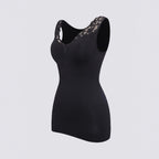 Celviroa black lace trim comfort tank top with a flattering fit and feminine lace detail on the neckline.