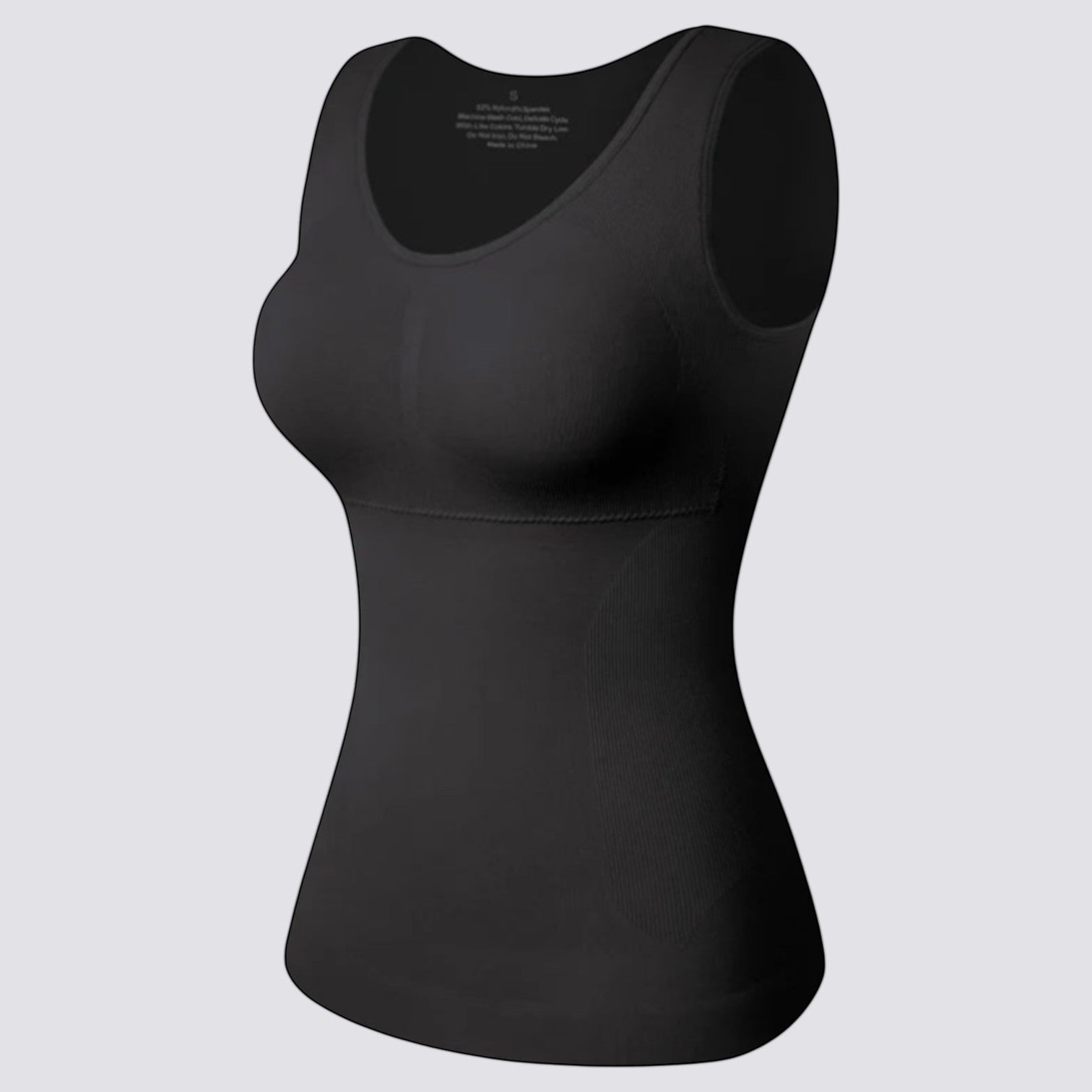 Celviroa black plus size compression shapewear camisole with removable pads and lace straps.