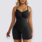 Celviroa black seamless high-waist shapewear bodysuit made of stretchable polyester for tummy control and a smooth silhouette.