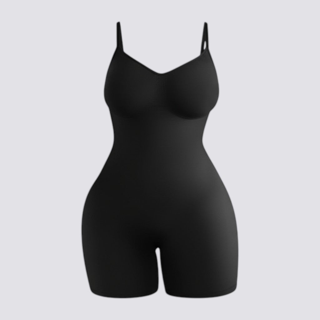 Celviroa black seamless high-waist shapewear bodysuit with medium compression and adjustable straps.