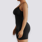 Celviroa black seamless high-waist shapewear bodysuit made of stretchable polyester for tummy control and a smooth silhouette.