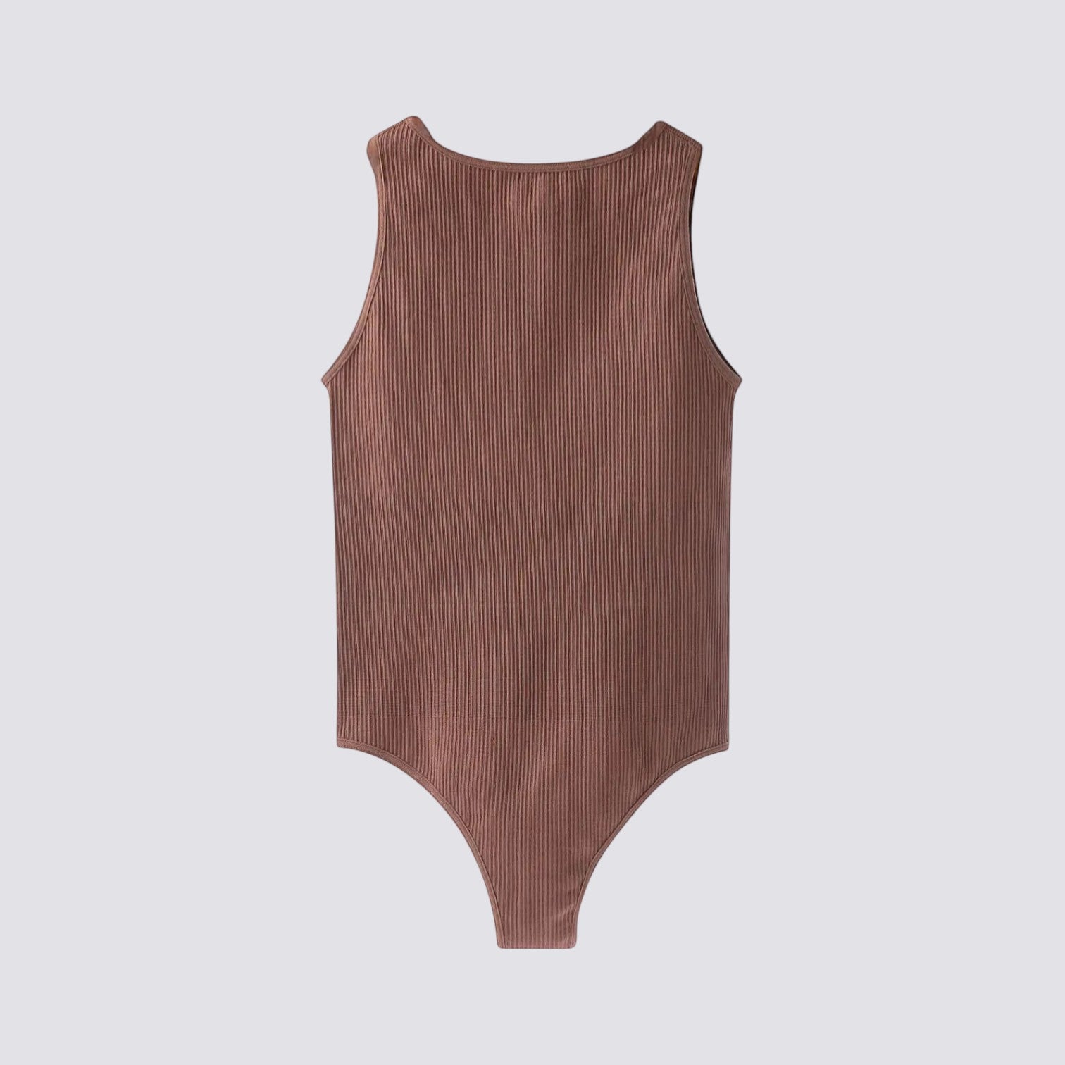 Celviroa brown ribbed nylon & spandex full body sculpt shaper with adjustable straps and seamless design.