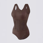 Celviroa brown seamless shapewear bodysuit with medium control compression, removable pads, and wide hem band.