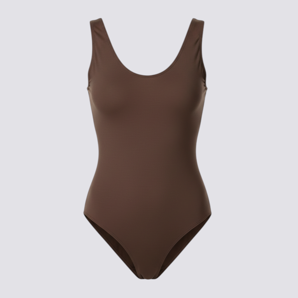 celviroa women's seamless brown polyamide & elastane bodysuit with firm tummy control and wire-free support.