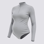 Celviroa light grey long-sleeve zip-front bodysuit made of polyester and spandex blend with firm control.