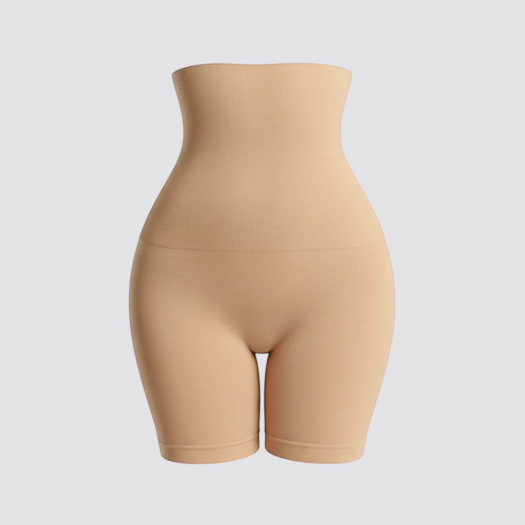 Celviroa high-waist beige seamless control shorts made from nylon and spandex blend for tummy and waist sculpting.