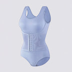 Celviroa light blue seamless shapewear bodysuit with adjustable hook-and-eye waist closure and removable chest pads.
