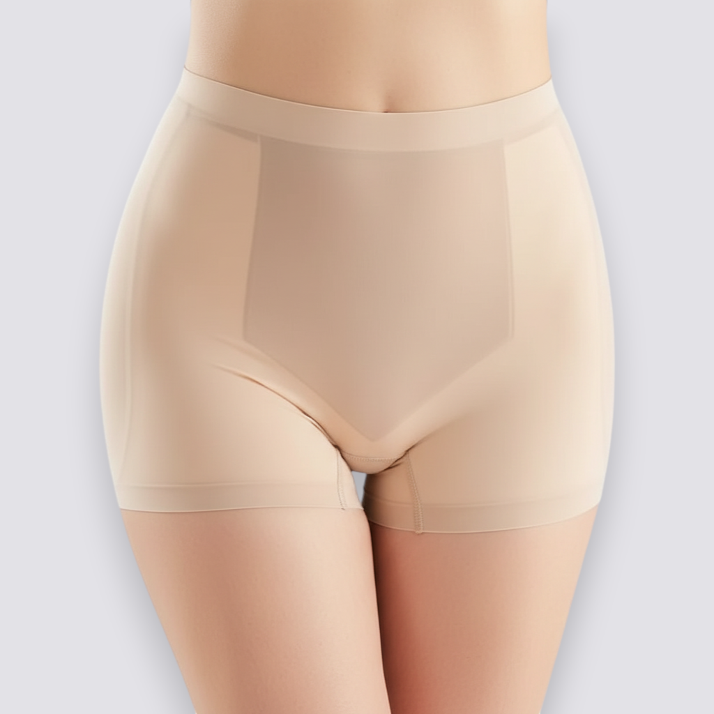 celviroa nude high waist seamless body shaping panties with medium control, made of cotton and polyester blend.