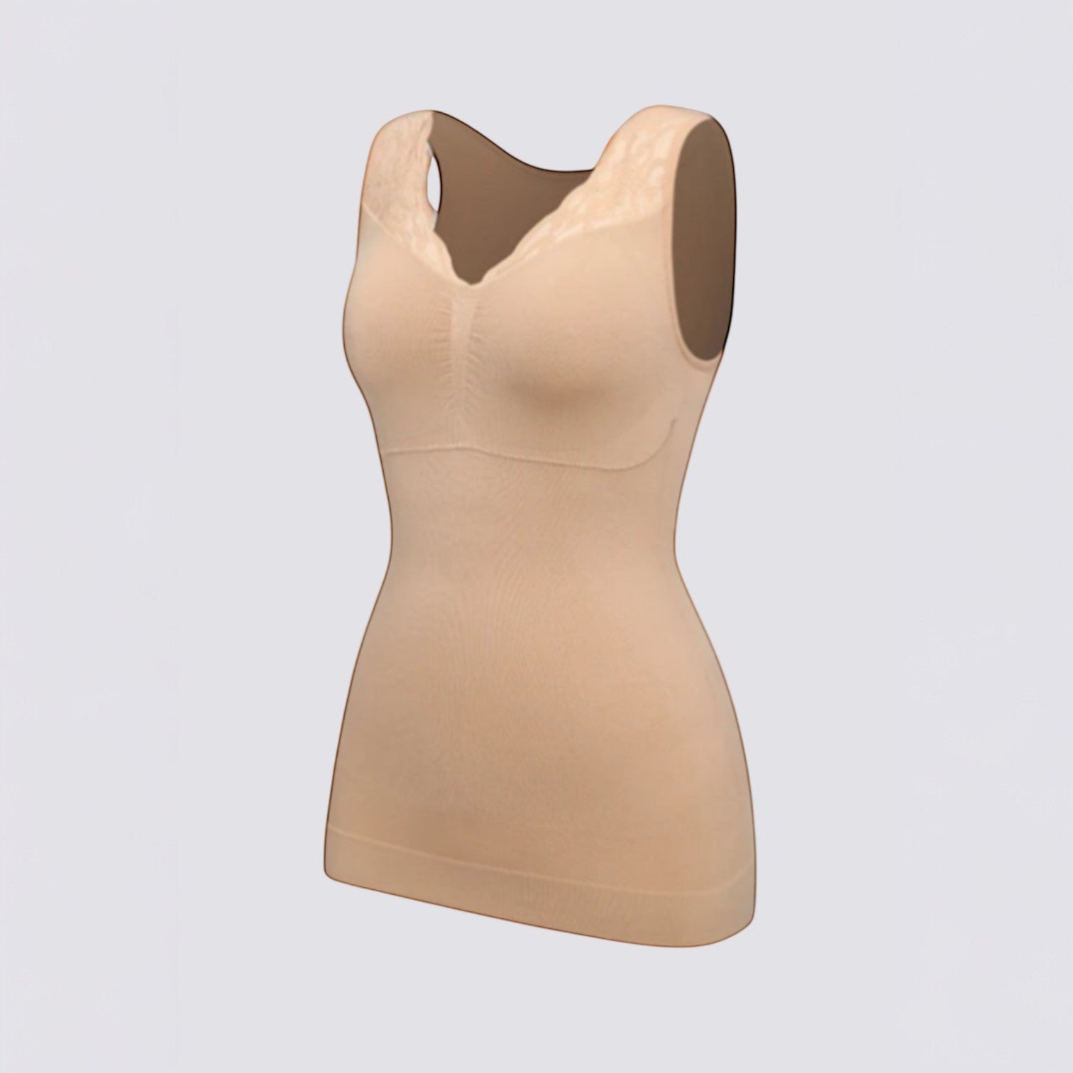 Celviroa nude lace trim comfort tank top with V-neckline and seamless design, perfect for layering.