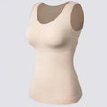 Celviroa beige plus size compression shapewear camisole with removable pads and lace straps. Made from nylon and spandex.
