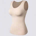 Celviroa beige plus size compression shapewear camisole with removable pads and lace straps. Made from nylon and spandex.