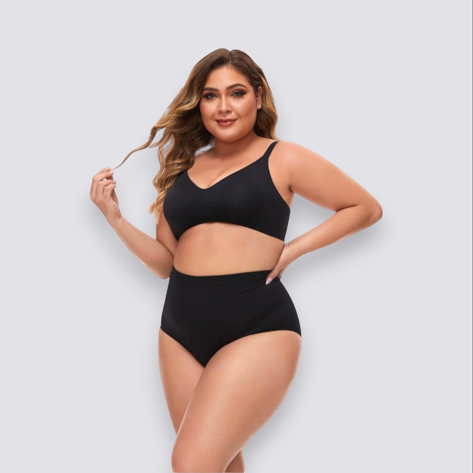 Celviroa black plus size high-waist shapewear shorts made of soft, breathable nylon with medium compression for tummy control.