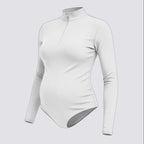 Celviroa white long-sleeve zip-front bodysuit made of polyester and spandex blend with firm control and seamless smoothing.